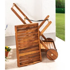 Servierwagen mit Rollen aus Akazienholz, ca. 82 x 60 x 90 cm