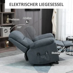 Sessel mit Aufstehhilfe, Relaxsessel, Massagesessel mit Seitentasche