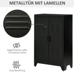 Sideboard Aktenschrank mit Lamellentüren mit 2 verstellbaren Einlegeböden Schwarz 75 x 33 x 110 cm