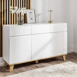 Sideboard mit Melaminbeschichtung, ca. 135 x 39,5 x 85 cm – Weiß