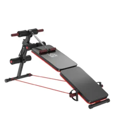 Sit Up Bank Bauchtrainer mit Trainingsseile Trainingsbank Multifunktion Schwarz+Rot 51x137x50-66 cm
