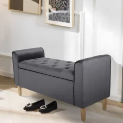 Sitzbank aus Samt, ca. 43 x 114 x 59 cm - Dunkelgrau
