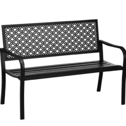 2-Sitzer Bank mit Blumenmuster Gartenbank für Garten max 240 kg Schwarz