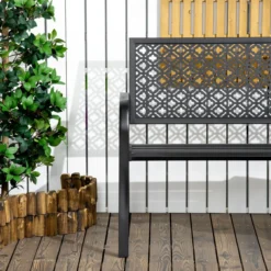 2-Sitzer Bank mit Blumenmuster Gartenbank für Garten max 240 kg Schwarz