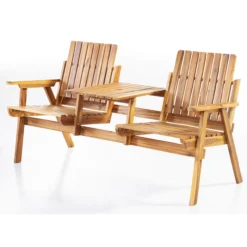 2-Sitzer Gartenbank mit Tischablage aus Akazienholz, ca. 153 x 65 x 82 cm - Braun