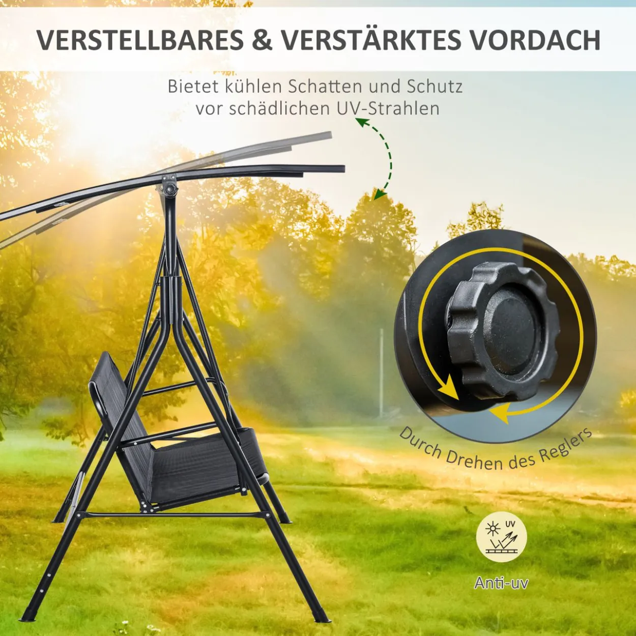 3-Sitzer Hollywoodschaukel Schaukelstuhl Outdoor Gartenliege Schwarz