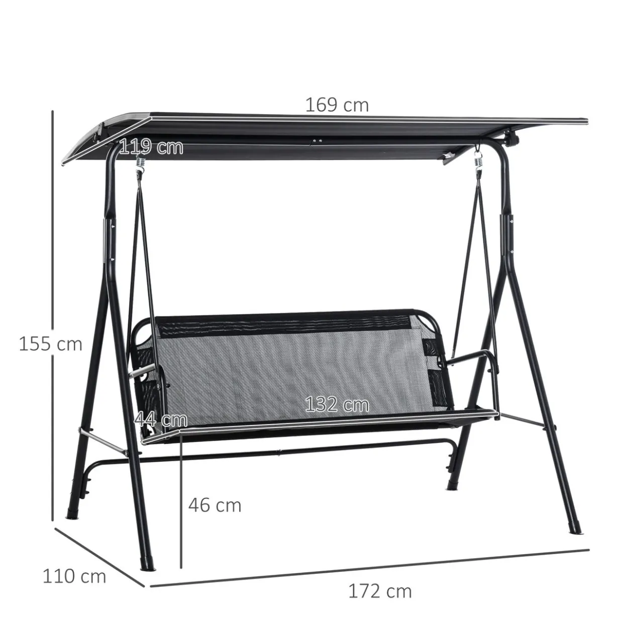 3-Sitzer Hollywoodschaukel Schaukelstuhl Outdoor Gartenliege Schwarz