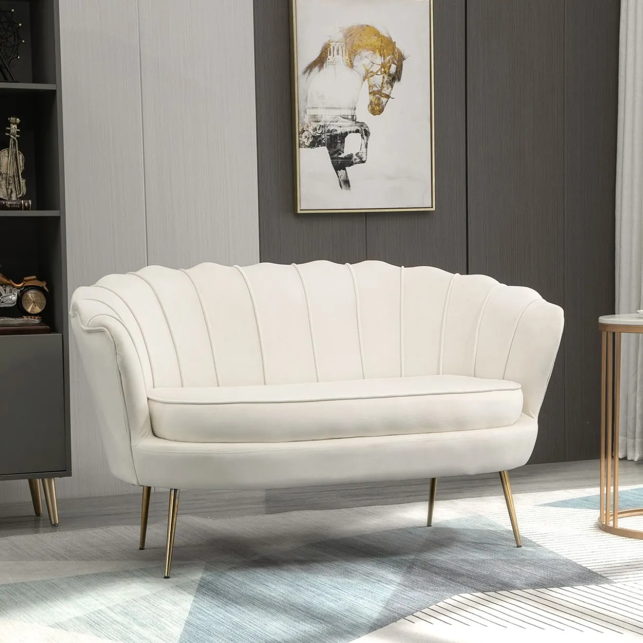 2 Sitzer Sofa Couch, gepolsterter Polstersofa mit Armlehne Samtopik Creme