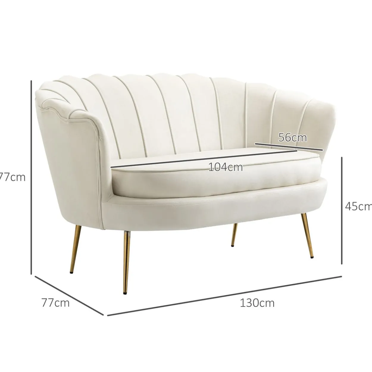 2 Sitzer Sofa Couch, gepolsterter Polstersofa mit Armlehne Samtopik Creme