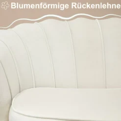 2 Sitzer Sofa Couch, gepolsterter Polstersofa mit Armlehne Samtopik Creme