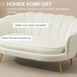 2 Sitzer Sofa Couch, gepolsterter Polstersofa mit Armlehne Samtopik Creme