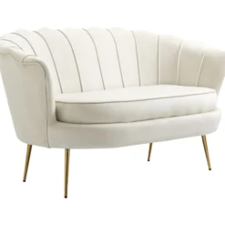 2 Sitzer Sofa Couch, gepolsterter Polstersofa mit Armlehne Samtopik Creme