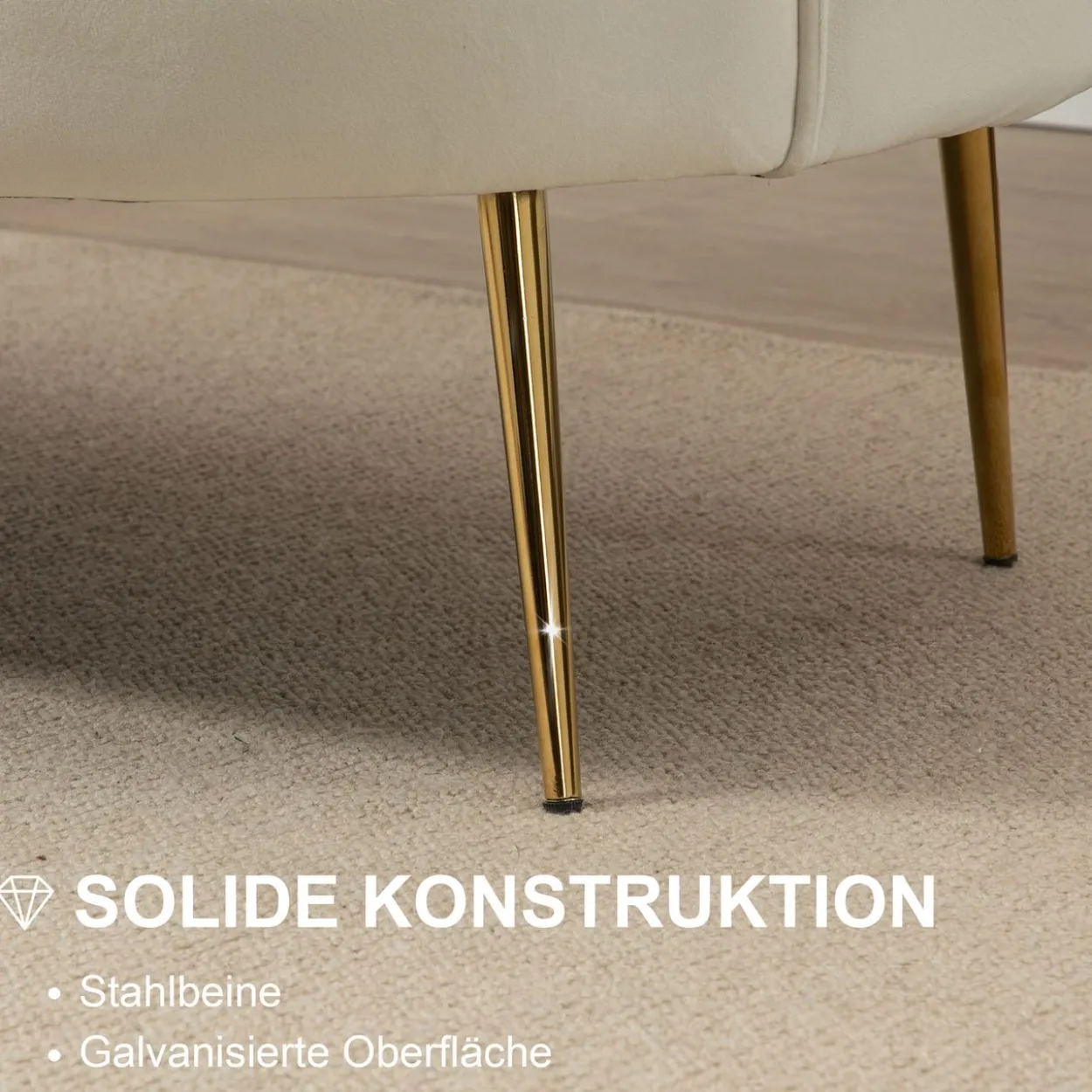 2 Sitzer Sofa Couch, gepolsterter Polstersofa mit Armlehne Samtopik Creme