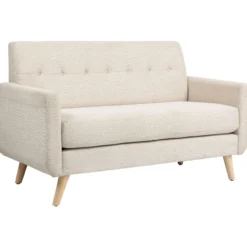 2 Sitzer Sofa, Couch mit Dickem Sitz- und Rückenkissen, Samtoptik, Beige