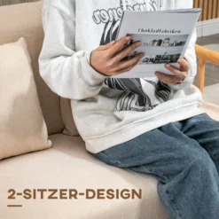 2 Sitzer Sofa, Couch mit 2 Lendenkissen Leinenoptik für klein Räume Beige