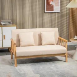 2 Sitzer Sofa, Couch mit 2 Lendenkissen Leinenoptik für klein Räume Beige