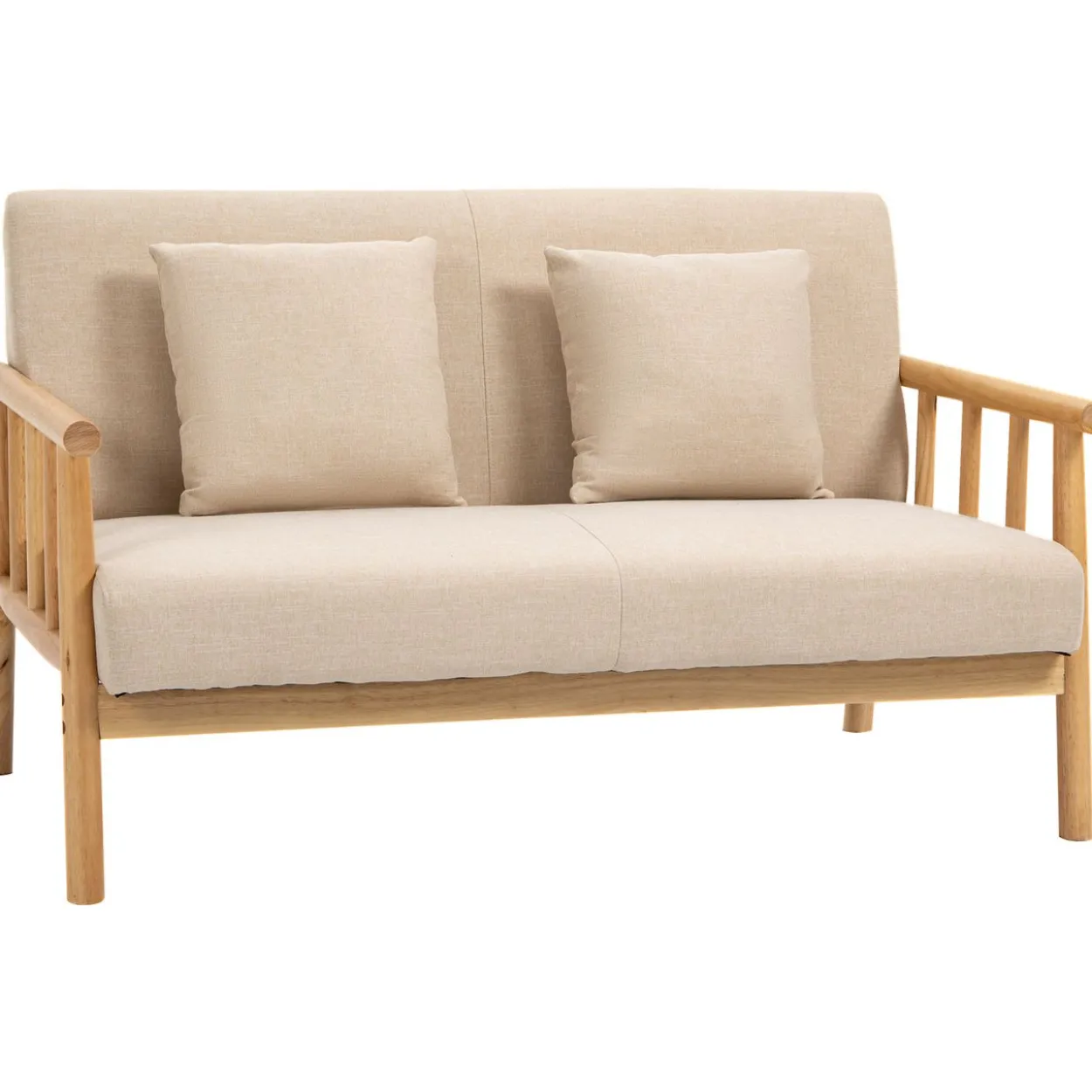 2 Sitzer Sofa, Couch mit 2 Lendenkissen Leinenoptik für klein Räume Beige