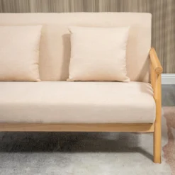 2 Sitzer Sofa, Couch mit 2 Lendenkissen Leinenoptik für klein Räume Beige