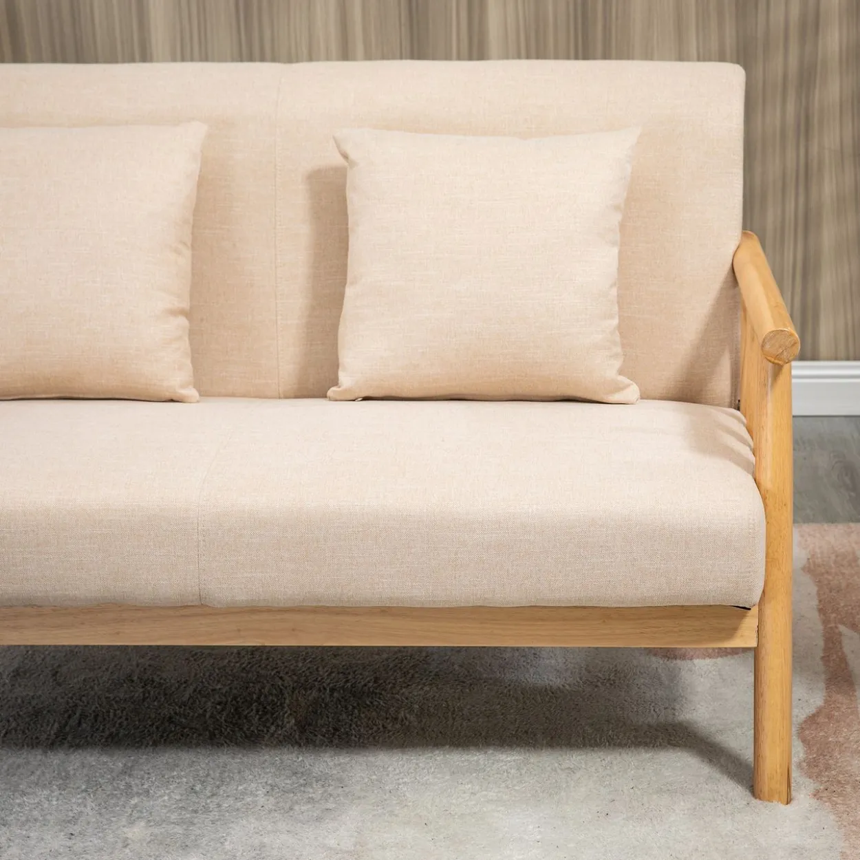 2 Sitzer Sofa, Couch mit 2 Lendenkissen Leinenoptik für klein Räume Beige