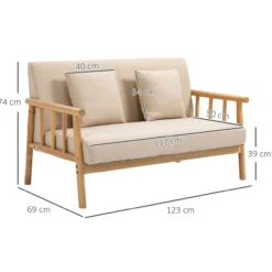 2 Sitzer Sofa, Couch mit 2 Lendenkissen Leinenoptik für klein Räume Beige
