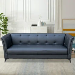 3-Sitzer Sofa in Lederoptik, ca. 213 x 88 x 80 cm - Schwarz
