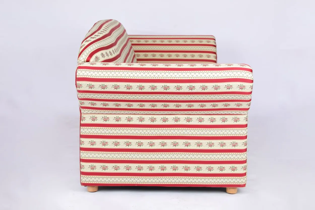 3-Sitzer Sofa Loretta, ca. 204 x 83 x 85 cm – Rot gestreift & Blumenmuster