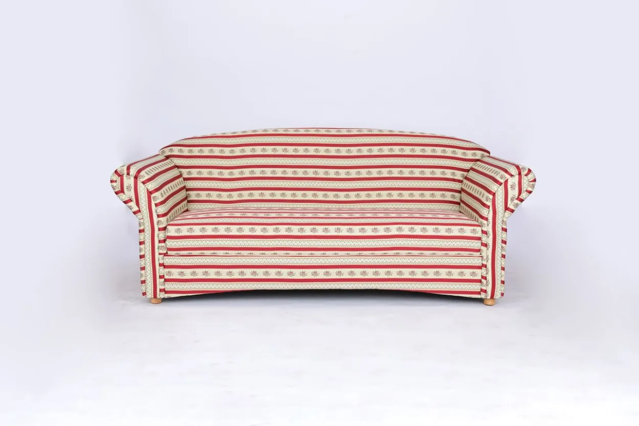 3-Sitzer Sofa Loretta, ca. 204 x 83 x 85 cm – Rot gestreift & Blumenmuster