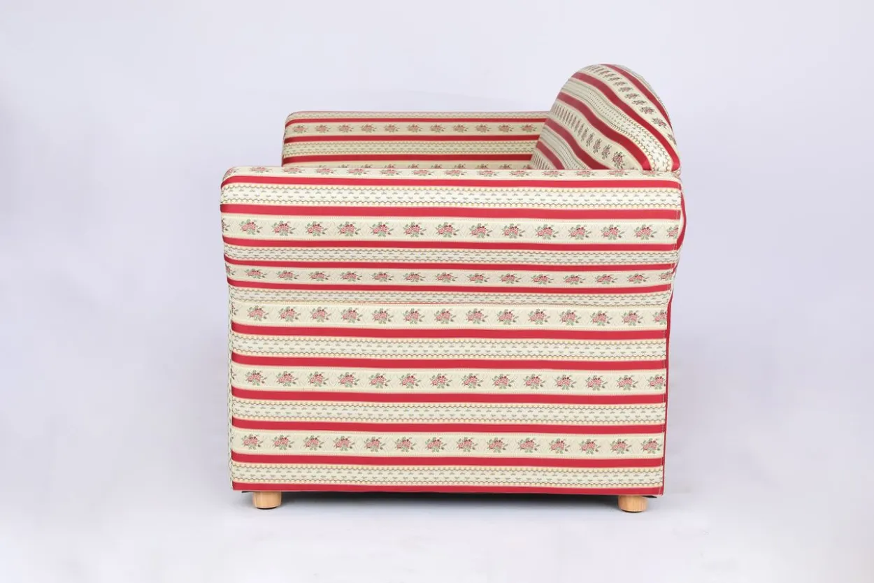 2-Sitzer Sofa Loretta, ca. 153 x 83 x 85 cm – Rot gestreift & Blumenmuster