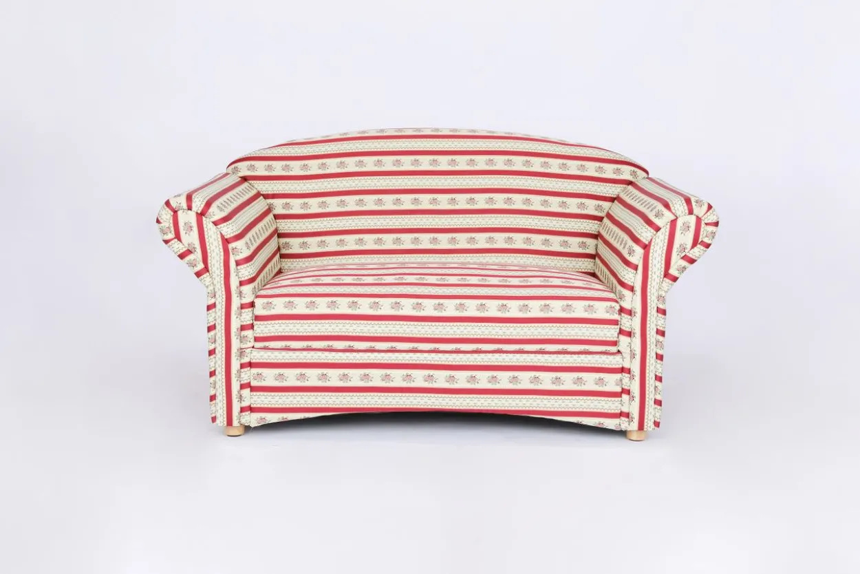 2-Sitzer Sofa Loretta, ca. 153 x 83 x 85 cm – Rot gestreift & Blumenmuster