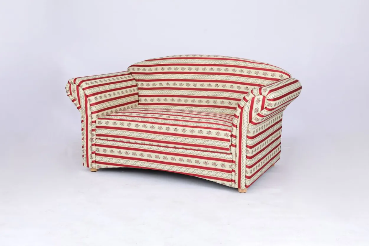 2-Sitzer Sofa Loretta, ca. 153 x 83 x 85 cm – Rot gestreift & Blumenmuster