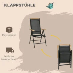 Sitzgruppe klappbar 7tlg. Balkonset 1 Tisch+6 Stühle Sitzgarnitur Aluminium Mesh Schwarz