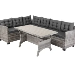Sitzgruppe Polyrattan + WPC Ecklounge 2+1 16tlg grau anthrazit