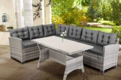 Sitzgruppe Polyrattan + WPC Ecklounge 2+1 16tlg grau anthrazit