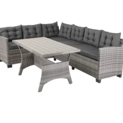 Sitzgruppe Polyrattan + WPC Ecklounge 2+1 16tlg grau anthrazit