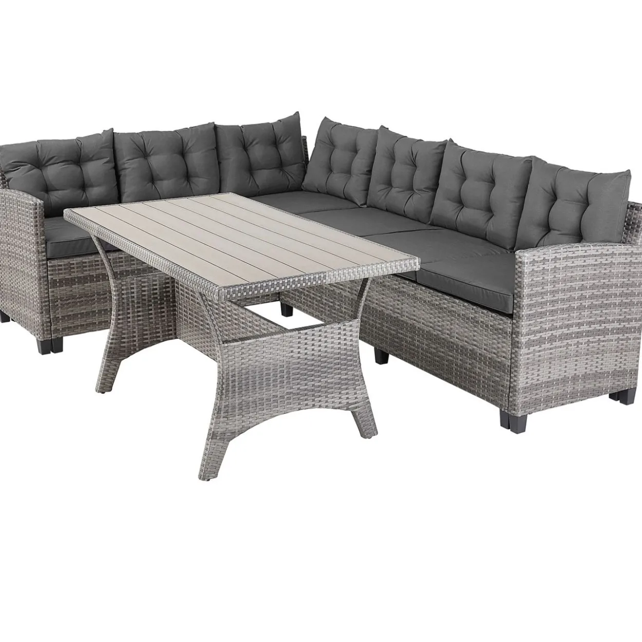 Sitzgruppe Polyrattan + WPC Ecklounge 2+1 16tlg grau anthrazit
