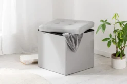 Sitzhocker faltbar & gepolstert, aus Kunstleder, bis 110 kg belastbar, Grau