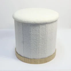 Sitzhocker mit Stauraum und Teddy-Bezug, ca. 42 x 42 x 43 cm – Weiß