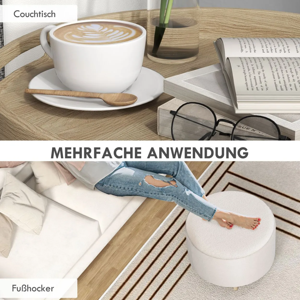 Sitzhocker Ottomane mit Stauraum Runder Polsterhocker mit Klappdeckel