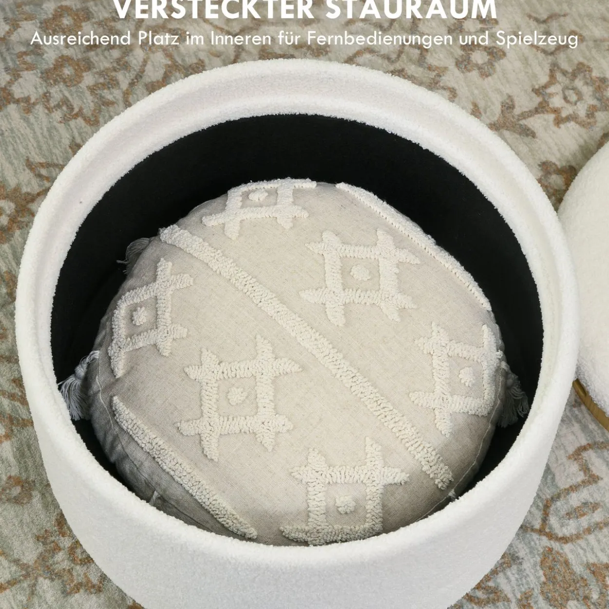 Sitzhocker Ottomane mit Stauraum Runder Polsterhocker mit Klappdeckel