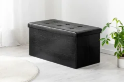 Sitztruhe faltbar & gepolstert, bis 110 kg belastbar, Bezug aus Kunstleder, schwarz