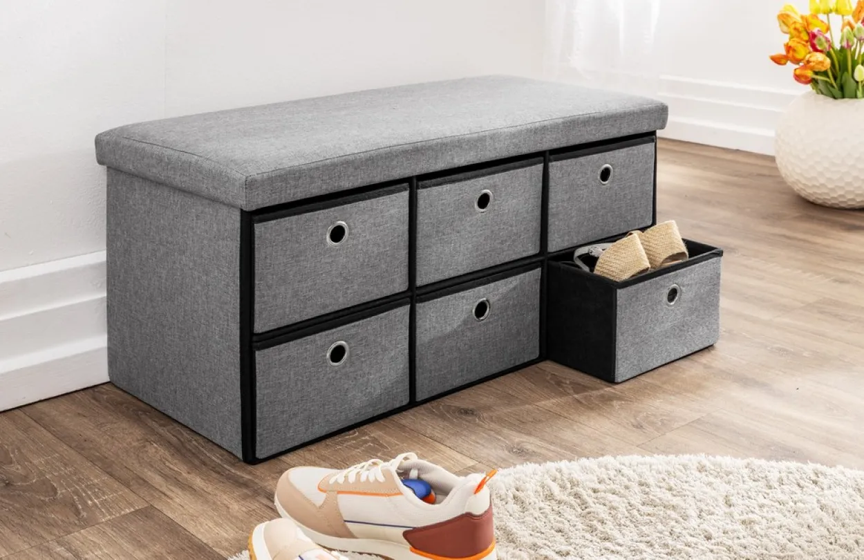 Sitztruhe mit 6 Schubladen, ca. 76 x 38 x 38 cm - Grau