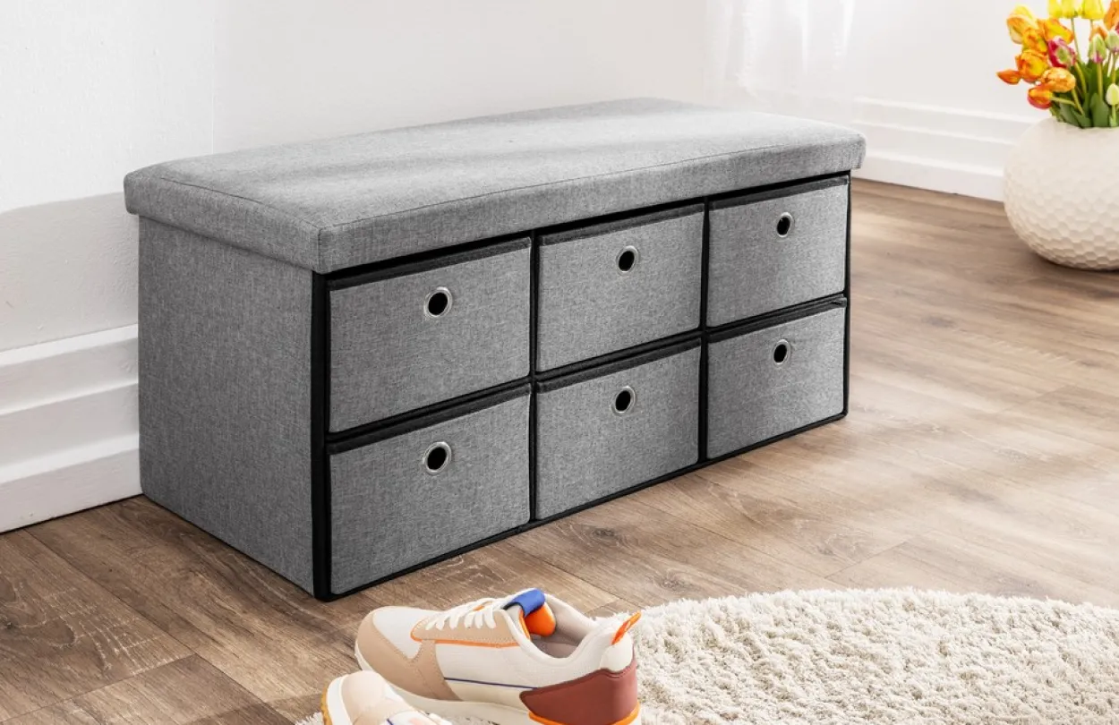 Sitztruhe mit 6 Schubladen, ca. 76 x 38 x 38 cm - Grau