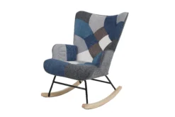 Skandinavischer Schaukelstuhl IVAR, Stoffbezug Patchwork - ca. 69 x 81 x 92,5 cm - Mehrfarbig