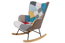 Skandinavischer Schaukelstuhl "Chester" aus Stoffbezug Patchwork, ca. 69 x 81 x 92,5 cm - Mehrfarbig
