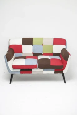 Skandinavischer 2-Sitzer Sessel Stoffbezug Patchwork - ca. 130 x 77 x 82 cm - Mehrfarbig