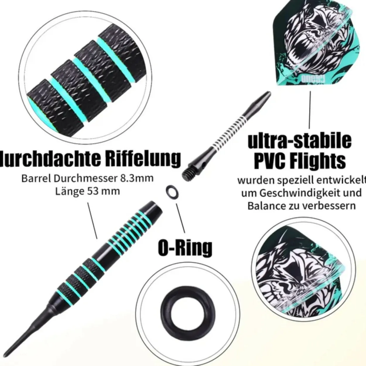 Soft Tip Darts Set mit Accessories/ 12 Pack langlebige Kunststoffspitzen