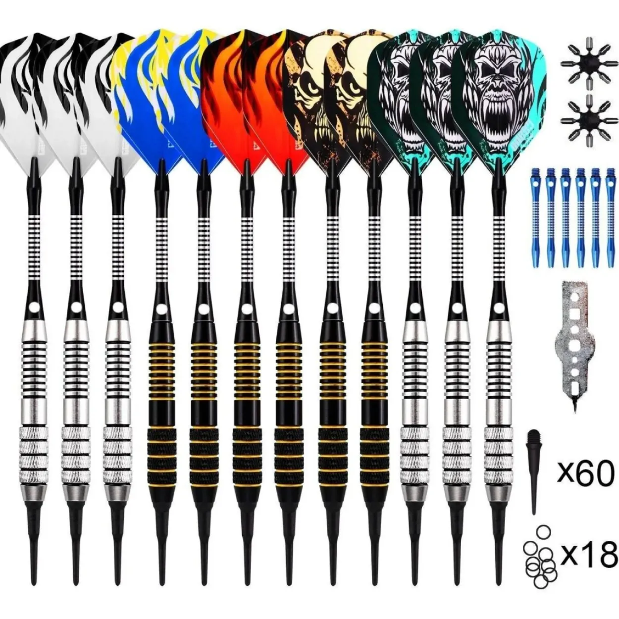 Soft Tip Darts Set mit Accessories/ 12 Pack langlebige Kunststoffspitzen