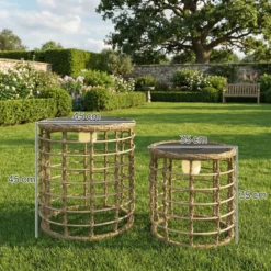 Solar Stehlampe 2er Set Rattan Solarlampen mit Lichtsensor LED Solarleuchte