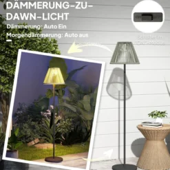 Solar Stehlampe Rattan Solarlampen mit Lichtsensor 25 LED-Lichte Solarleuchte