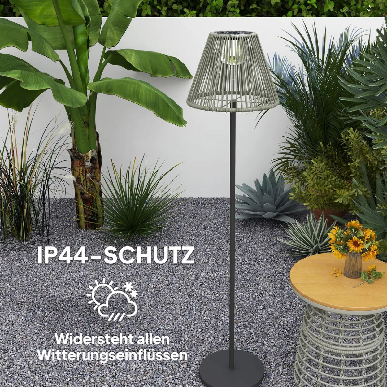 Solar Stehlampe Rattan Solarlampen mit Lichtsensor 25 LED-Lichte Solarleuchte